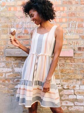 Mata Traders Dress Medium NWT Striped Cotton Tie Waist Sleeveless Fair Trade